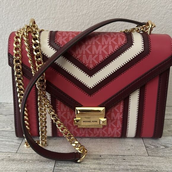 Michael Kors Pink and White Chevron Shoulder Bag - Picture 2 of 13